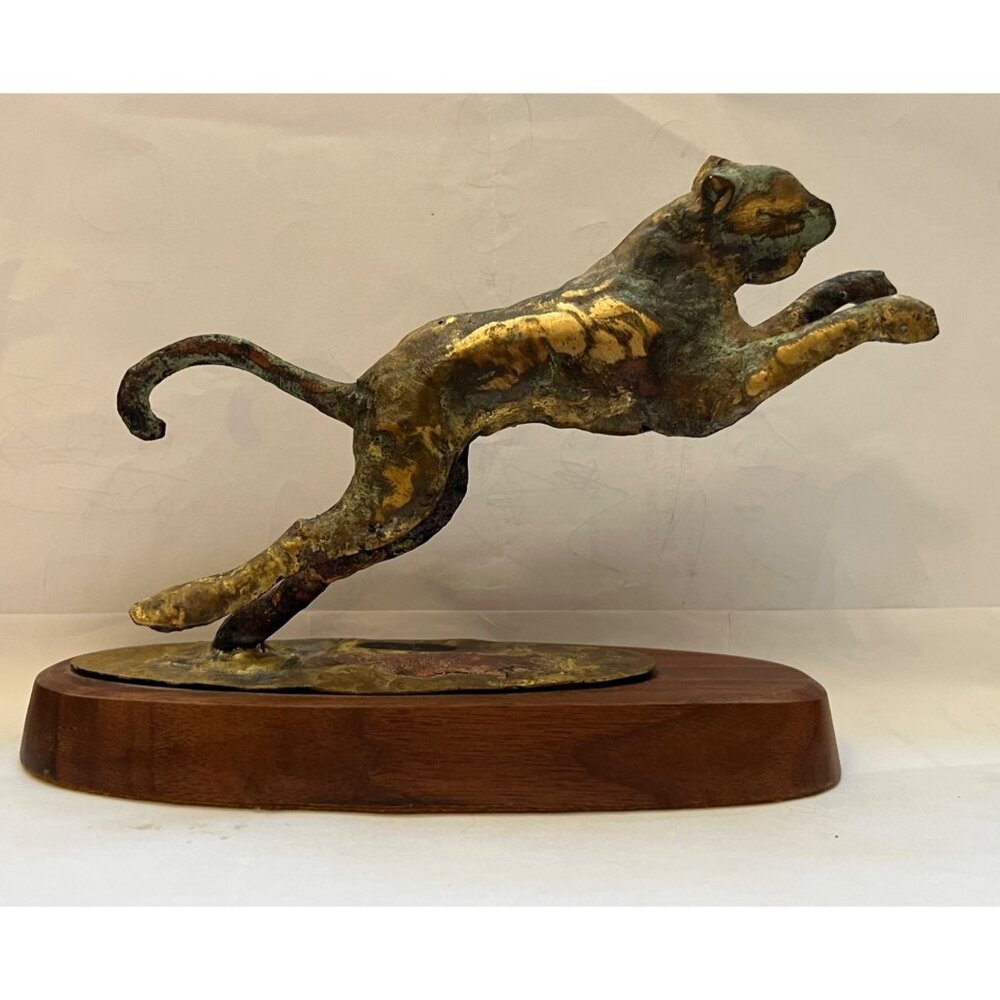 VTG ‘74 Brutalist Bill Lett Original Signed Sculpture Copper Bronze Cheetah MCM